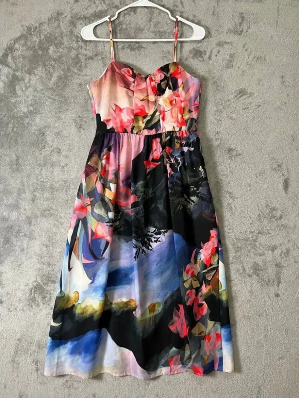 Corey Lynn Calter Watercolor Floral Scenic Midi Dress Artistic Garden Party 6